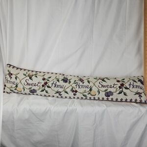 Vintage Needlepoint Lumbar Pillow Home Sweet Home Floral Tapestry Farmhouse 36"